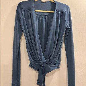 Blue Long Sleeve Wrap bodysuit